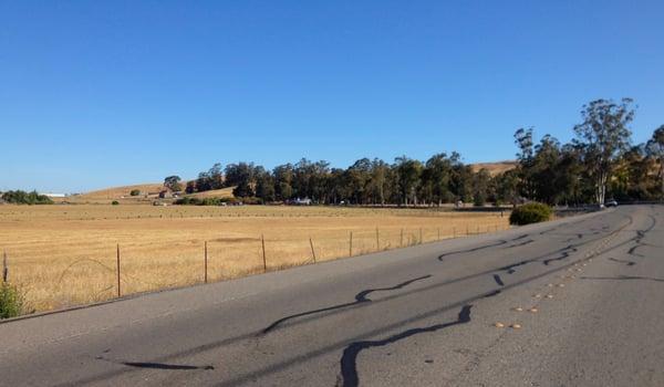 Heading up Lakeville Highway towards Petaluma and the 116 turnoff.  The building in the middle of the image is the Tin Bar.  The