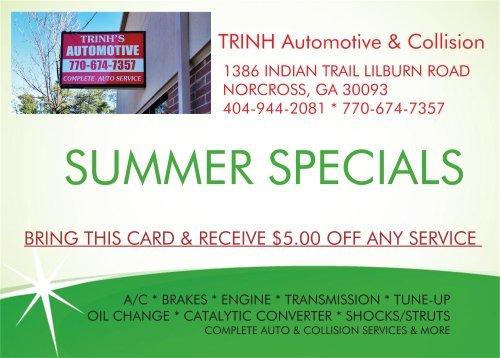 Come and check out our summer specials for all auto service needs.