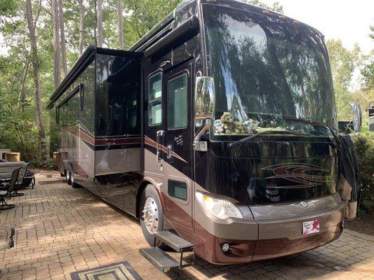 Bus after it was washed and spray waxed