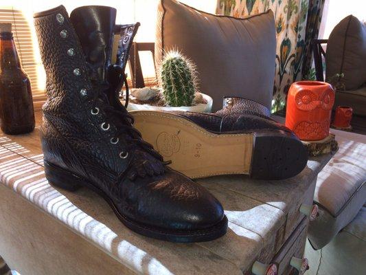 Vintage boots, old soles and heels removed, replaced, resown, and polished - $77