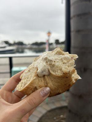 Cinnamon raisin bagel, honey walnut spread