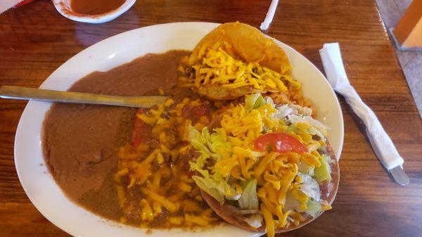 Ivonne plate.  2 enchiladas 1 puffy taco & a chalupa.