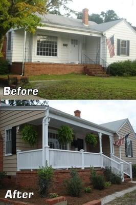 A before and after shot of a flipped home in Wilmington, NC by Delinda Harreslon