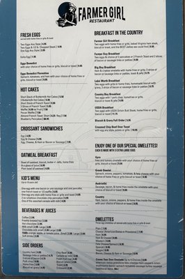 Breakfast menu