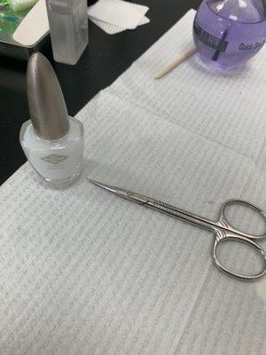 Cuticle Remover Gel and thin scissors used to remove little to no cuticles