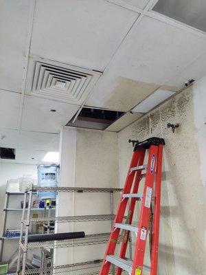 Leaking pipe, Ceiling tiles will be replaced