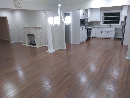 Kitchen area with weathered oak stain.