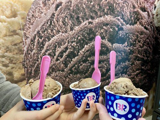 Chocoholic family grabbing their favorite chocolate ice cream just before the store closed'