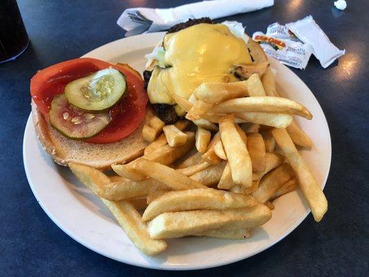 Cheese burger and fries