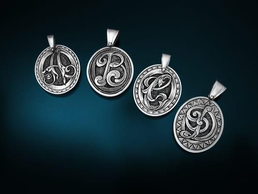 Hand engraved initial pendants - all letters are available as are custom concepts.