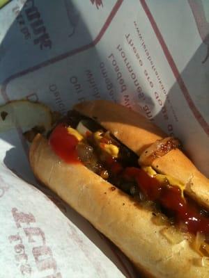 Spicy dog with red devil curry sauce!