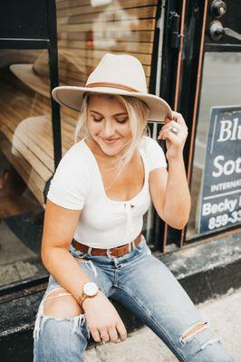 Shelby sporting one of our new hats and denim.