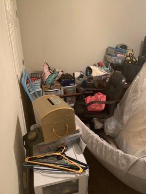 The Clutter from moving and using this room to put everything that didn't have a place yet.