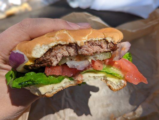 Cheeseburger, smaller than normal so not good for sharing.