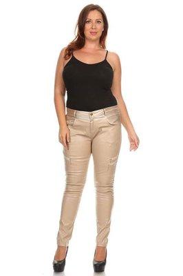 Gold Faux Leather Plus Pants in 1x 2x 3x Sizes