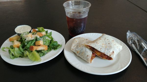 Philly Cheese steak wrap and Caesar side salad at Fireside Cafe.