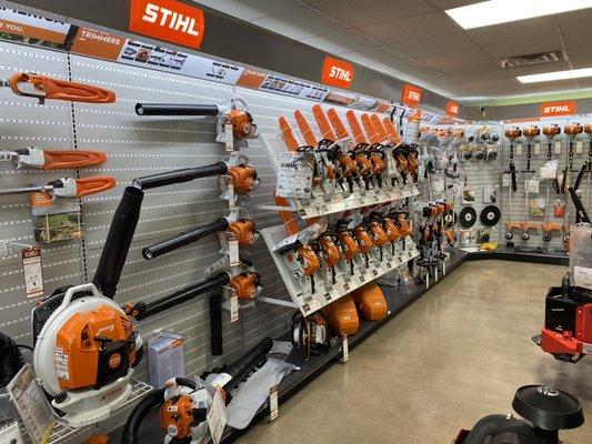 STIHL blower and chain saw display