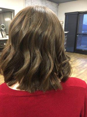 Went from long golden blonde to a beautiful brunette shoulder length Bob. HairbyRosy