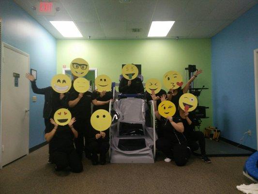 The whole staff on Halloween, posing for five minutes while there were no patients.