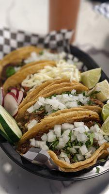 Carnitas, Lengua, Campecha, and Alambre tacos