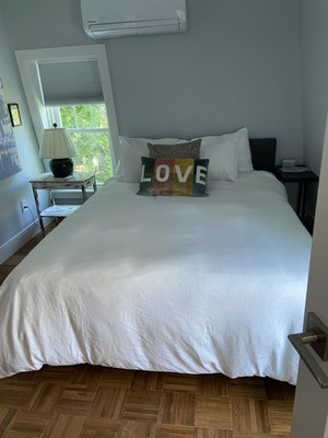 beautiful bed made in an airbnb