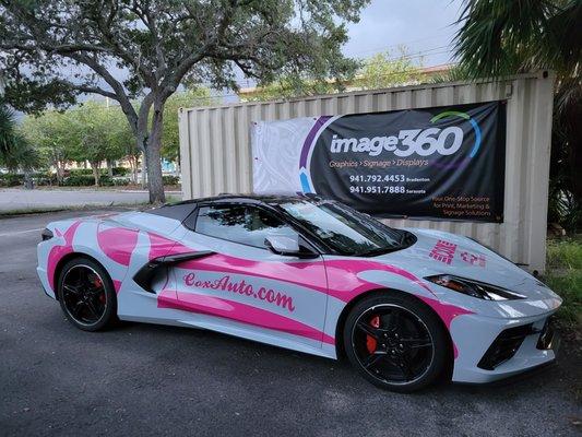 Cox Auto 2022  Vehicle wrap pink corvette Signs 70221