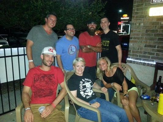 Brent, Devaso, Josh, Clint, Habeeb, Sweet Dee, Monica, lounging on the Patio at Bugsy