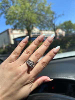 Nude dip powder with pearl over my real nails! Thanks Ruby