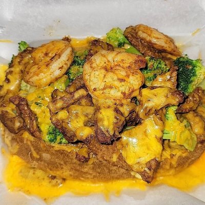 Steak & Shrimp Loaded Potatoe