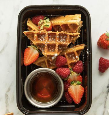 High Protein Waffles , Fresh Fruits & Sugar Free Syrup