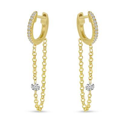 14K YELLOW GOLD DASHING DIAMOND SINGLE DIAMOND CHAIN HUGGIE EARRINGS