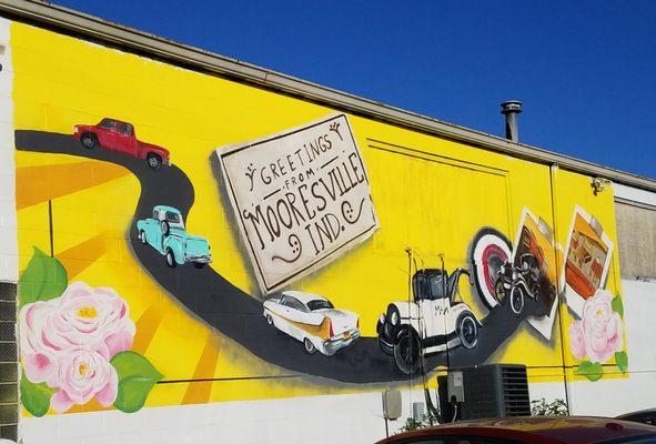 A new mural in Mooresville (2020) was added to the side of a local business by local artist Kylin Brown