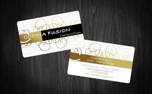 Silk Laminated Business cards with Gold Foil Stamping.