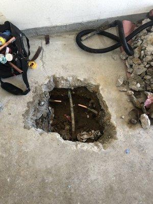 This is after they opened up the floor but they found or two pipes retouching caused a pinhole in the pipe