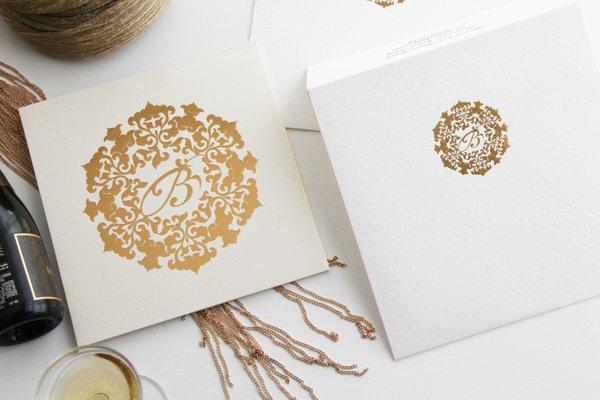 gold foil monogram designed wedding stationery - by Azure Invitations