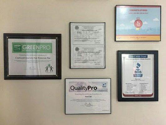 A few of our awards and certifications, including our "People Love Us on Yelp" award!