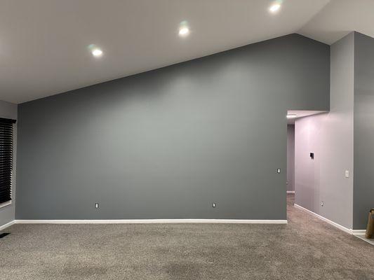 Painted ceilings, walls, and trim in the living room.