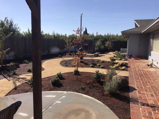 Complete landscape with decomposed granite walkways.