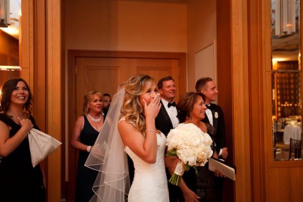 Our photographer captured our reactions when I walked into the ballroom to preview the magic Kehoe created. Breathtaking to say the least.