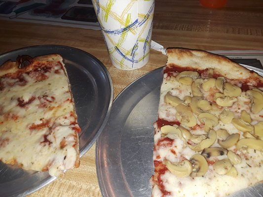 $7 for 2 small slices one with canned mushrooms and a small soda at lunch.