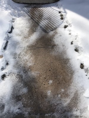 TWO DAYS after the ice storm, my sidewalk is still solid ice. That's NOT bare concrete. Manage the property, will ya'?