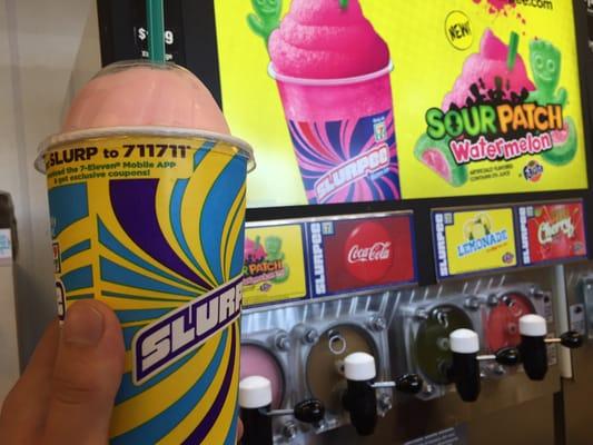 New watermelon sour patch slurpee (: