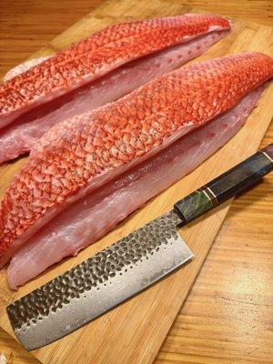 Line caught Onaga from the team at "Fresh Fish Maui" and "Kitchen Assassin" blade