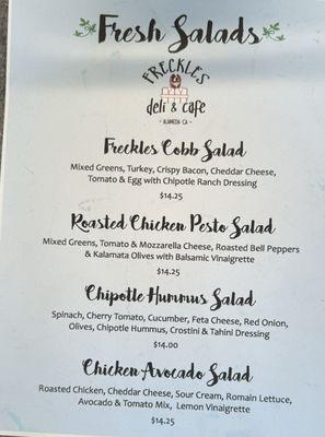 Menu - fresh salads