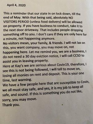 An illiterate notice posted from Manager regarding COVID-19.