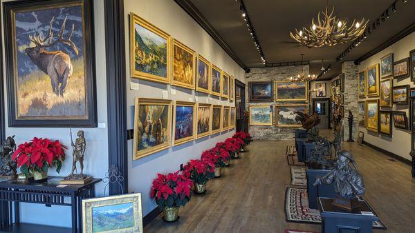 Right side of gallery displaying the seasonal Christmas collection of C. Michael Dudash along with our other outstanding artists' works.