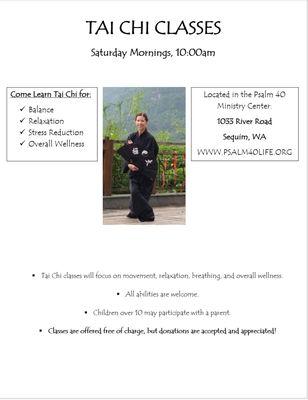 Tai Chi class on Saturdays