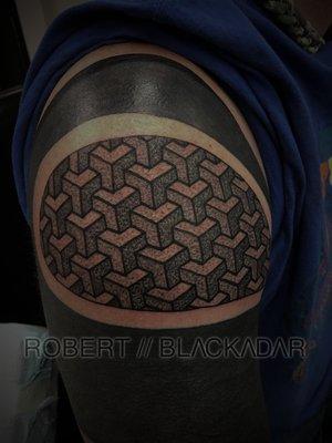 Bishamon dotwork pattern with blackwork around it by Robert