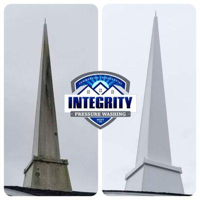 We cleaned this church steeple in Jackson, TN.