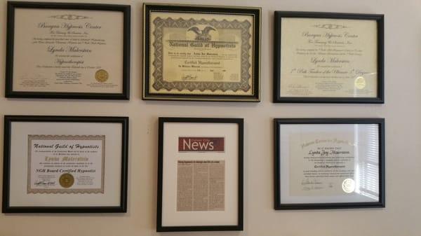 Hypnosis and Hypnotherapy certifications.